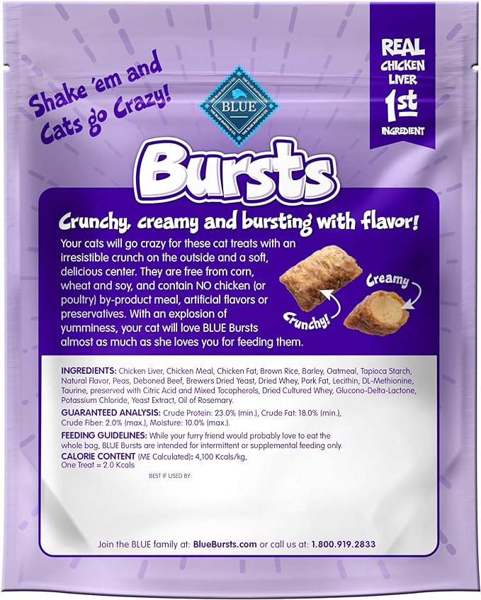 Blue Buffalo Bursts Crunchy Cat Treats, Chicken Liver and Beef 5-oz Bag