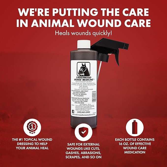 Topical Wound Spray Refill Bottle w/Spray Trigger 16oz – Equine First Aid Kit for Horses – Wound Care for Dogs – Horse Care Supplies for Animals, Scrapes, Cuts & Dog Wound Care – Horse First Aid Kit