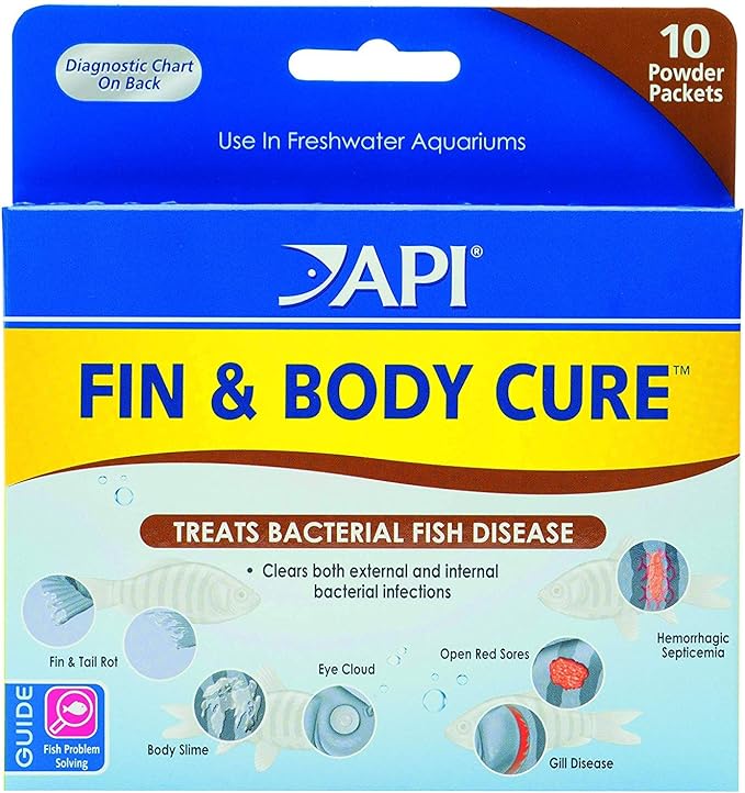 API 2 Pack of Fin and Body Cure Freshwater Fish Medication Powder for Treatment of Bacterial Diseases, Treats Body Slime, Eye Cloud, Fin and Tail Rot, and Gill Disease (10-Count) (2 items)