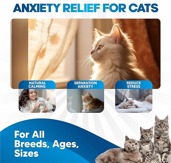 Cat Anxiety Relief 90 Day Supply - Faster Absorption Than Cat Calming Treats - Cat Calming Products for All Ages - Liquid Calming Cat Treats for Sleep Aid - 8 Ingredient Blend + Cat Melatonin