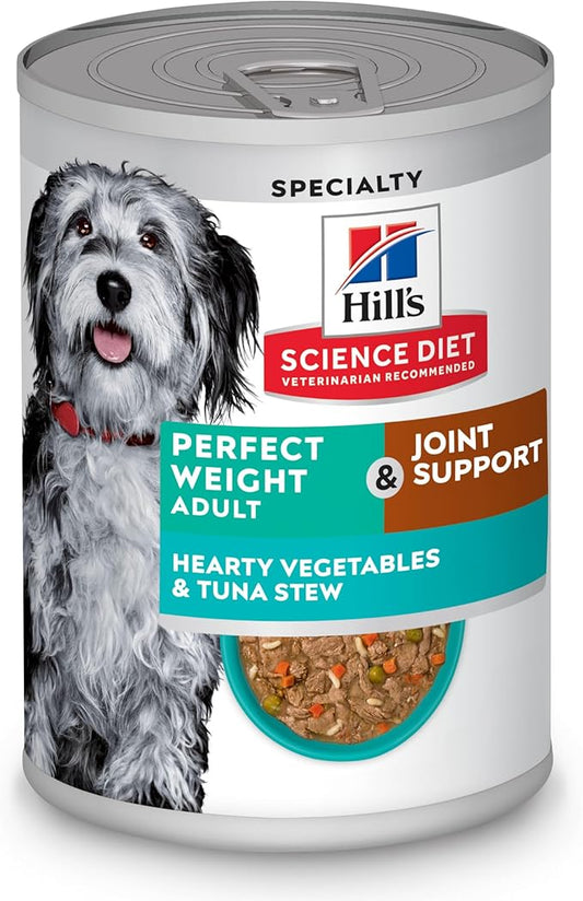 Hill's Science Diet Perfect Weight, Adult 1-6, Weight Management Support, Wet Dog Food, Tuna & Vegetables Stew, 12.5 oz Can, Case of 12