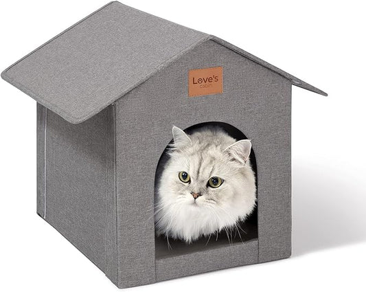 Love's cabin Outdoor Cat House Weatherproof, Insulated Feral Cat House Outdoor for All Season, Waterproof Outside Cat House for Outdoor/Indoor Cats, Feral Cat Shelter with Removable Soft Cushion