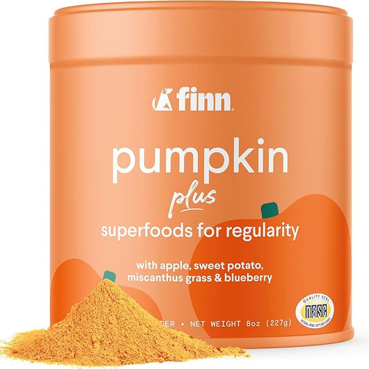 Finn Pumpkin Plus: Fast-Acting Digestive Relief for Loose Stool, Constipation, and Sensitive Stomachs | Superfood Meal Topper Powder for Dogs