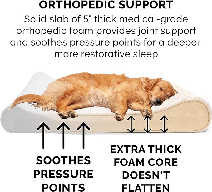 Furhaven Orthopedic Dog Bed for Large Dogs w/ Removable Washable Cover, For Dogs Up to 150 lbs - Ultra Plush Faux Fur & Suede Luxe Lounger Contour Mattress - Cream, Jumbo Plus/XXL