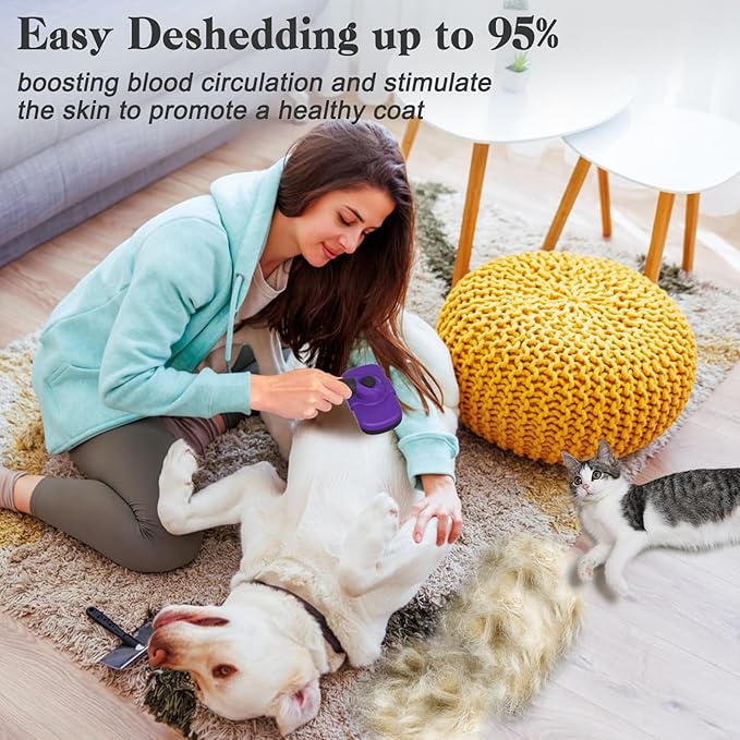 Self Cleaning Shedding Brush for Dogs & Cats, Skin Friendly Cat Brush, Dog Grooming Brush, Dog Brush for Shedding, Deshedding Brush, Puppy Brush Hair Brush for Haired Dogs, Purple