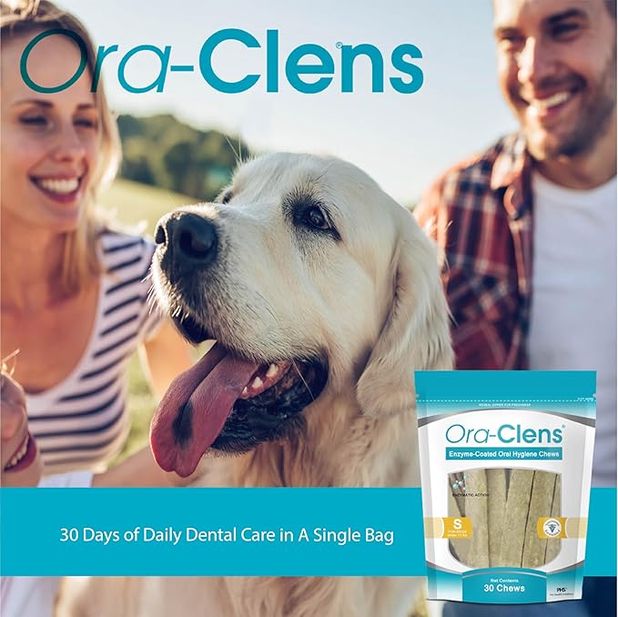 Oral Hygiene Chews for Small Dogs - Cleans Teeth and Freshens Breathe - Coated with Enzymes - Prevents Plaque & Bacteria Build Up - 30 Chews