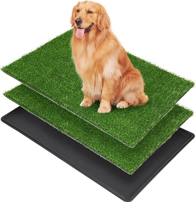 LOOBANI Dog Grass Pad with Tray Large, Indoor Dog Potties for Apartment and Patio Training, with 2 Packs Loobani Dog Grass Pee Pads for Replacement(Tray Potty 41 * 26.8inch)