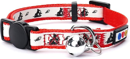 Pawtitas Glow in The Dark Cat Collar with Safety Buckle and Removable Bell Cat Collar Kitten Collar Red Cat Collar