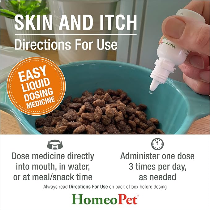 HomeoPet Skin and Itch, Safe and Natural Itch Relief for Dogs and Cats, Coat and Skin Soother for Pets, 15 Milliliters