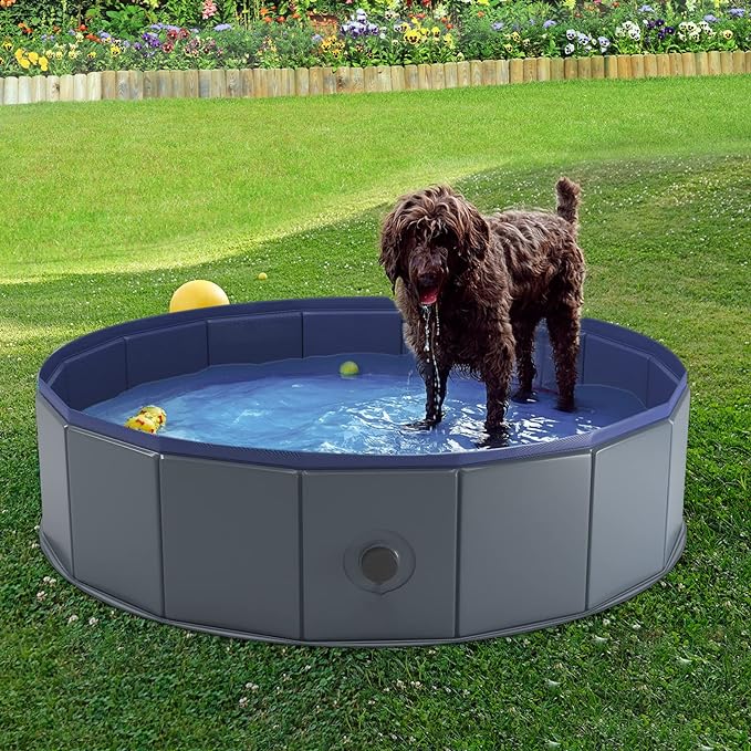 Niubya Foldable Dog Pool, Collapsible Hard Plastic Dog Swimming Pool, Portable Bath Tub for Pets Dogs and Cats, Pet Wading Pool for Indoor and Outdoor, 32 x 8 Inches