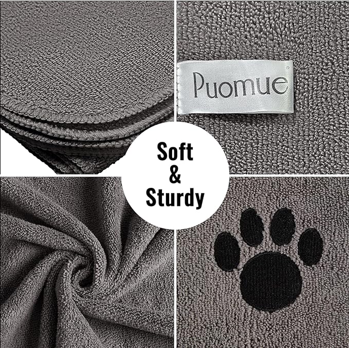 3 Pack Microfiber Dog Towels for Drying Dogs, Super Absorbent and Soft Pet Grooming Towel, 40 Inch X 23.6 Inch, Perfect Dog Drying Towels for Large, Medium or Small Dogs, Grey