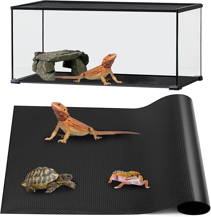 Bearded Dragon Tank Accessories, Reptile Mat, Reptile Terrarium Substrate Liner for Leopard Gecko, Lizard, Snake, Tortoise, Iguana Non-Adhesive Reptile Flooring (18"x72" Black)
