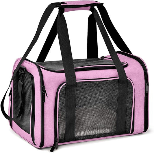 Henkelion Pet Carrier for Small Medium Cats Dogs Puppies up to 15 Lbs, TSA Airline Approved, Soft Sided, Collapsible Travel - Pink