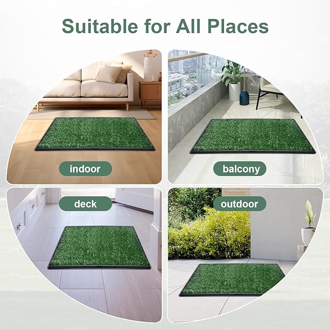 Dog Grass Pet Loo Indoor/Outdoor Portable Potty for Dogs, Full Potty System with Trays, Artificial Grass Patch Balcony Mat and Washable Pee Pad for Puppy Training, Dog Essentials (Tray 22.6“x34.8‘’)