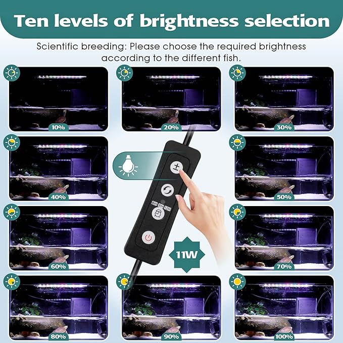 hygger 11W Full Spectrum Aquarium LED Light with 10 Levels of Brightness, White Blue Red Green LEDs,6H8H12H Timer,RGB Light for 12~19IN Freshwater Fish Tank, Aquatic Plants Tropical Ornamental Fish