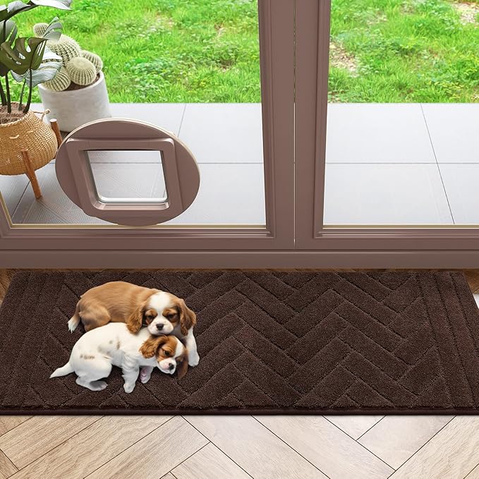 Tindbea Dog Mat for Muddy Paws,Absorbs Moisture Dirt Non-Slip Washable Mud Mat for Dogs,Soft Rubber Backing Front Inside Pet Rug for Entryway, Mud Dog Paws, Patio(24"x59",Coffee)