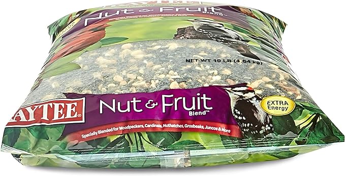 Kaytee Wild Bird Food Nut & Fruit Seed Blend For Cardinals, Chickadees, Nuthatches, Woodpeckers and Other Colorful Songbirds, 10 Pound