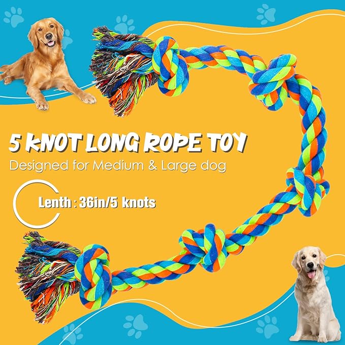 UPSKY Dog Toy, Heavy Duty Rope Toy for Large Medium Dogs, Indestructible 3 Feet 5 Knots Chew Toy, Interactive Tug of War Toy for Aggressive Chewers, Doggies Teeth Cleaning, Orange