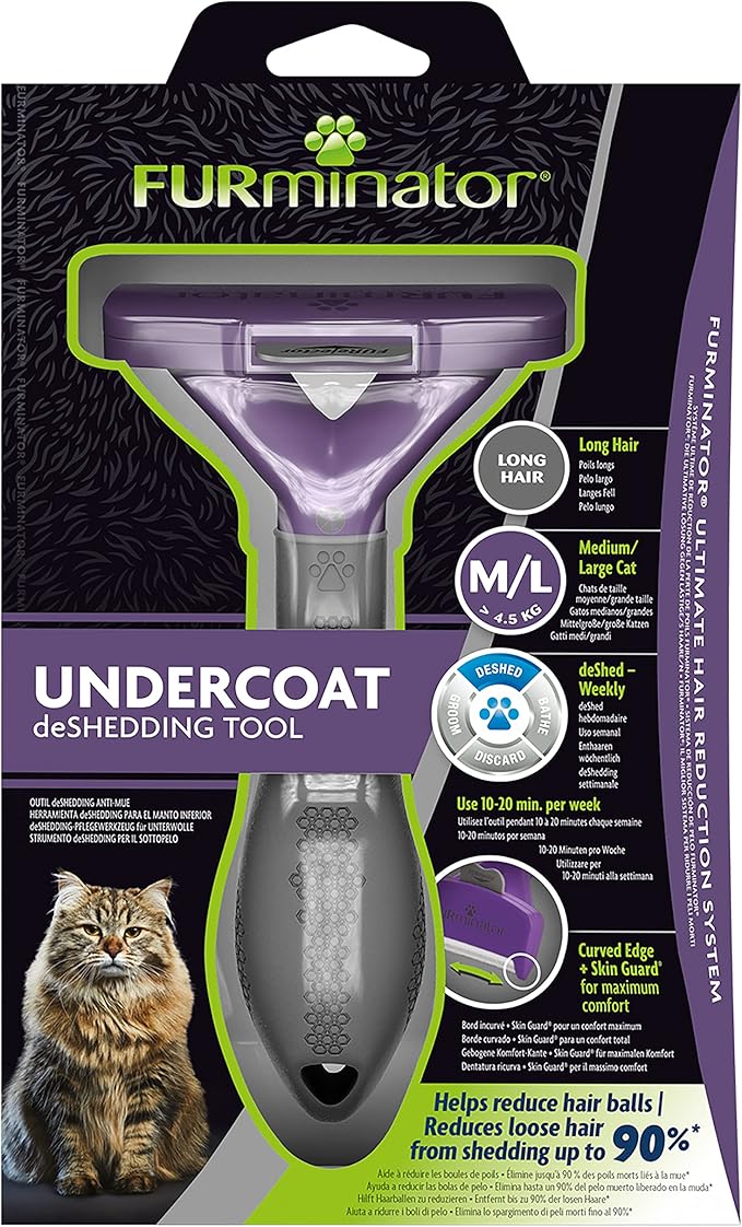 FURminator Undercoat Deshedding Tool for Medium/Large Long Hair Cat, M