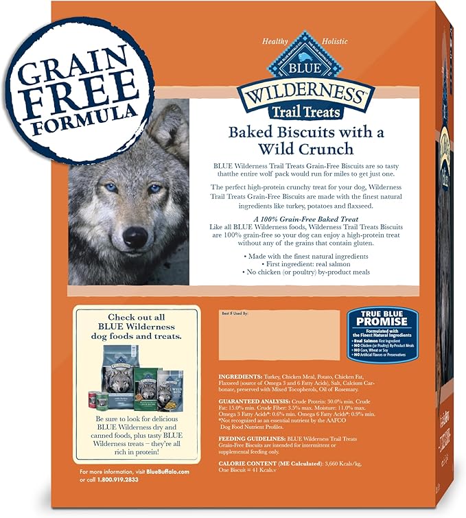 Blue Buffalo Wilderness Trail Treats Crunchy Dog Biscuits Grain-Free and High-Protein Dog Treats, Turkey Recipe 36-oz. Box