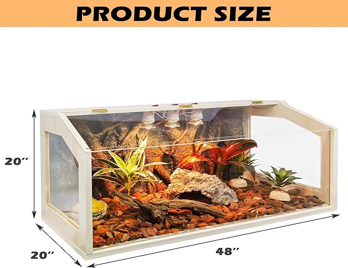 68 Gallon Reptile Terrarium Tank Large 48 Inch Lizard Tank Bearded Dragon Tank with Roof Door, Snake Tank with Built-in Lamp Fixture and Switch, Side Windows, 48 Inch