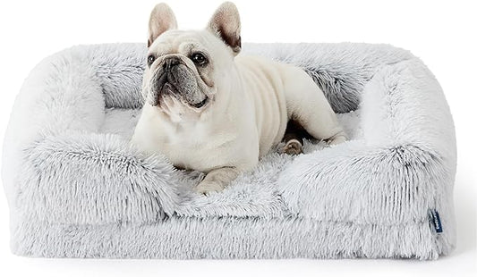 Bedsure Orthopedic Dog Bed for Medium Dogs - Calming Waterproof Dog Sofa Beds Medium, Supportive Foam Pet Couch Bed with Removable Washable Cover, Waterproof Lining and Nonskid Bottom, Misty Grey