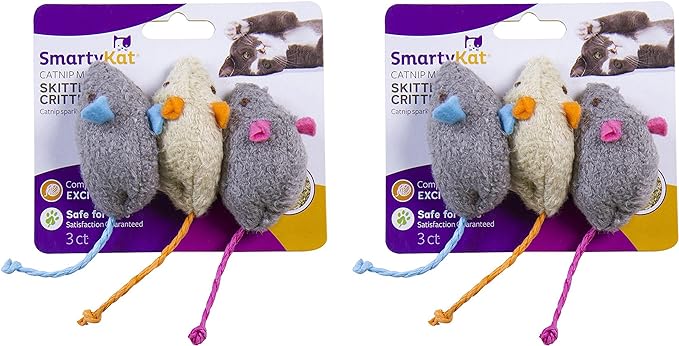 SmartyKat Skitter Critters Cat Toy Catnip Mice, 6-Pack