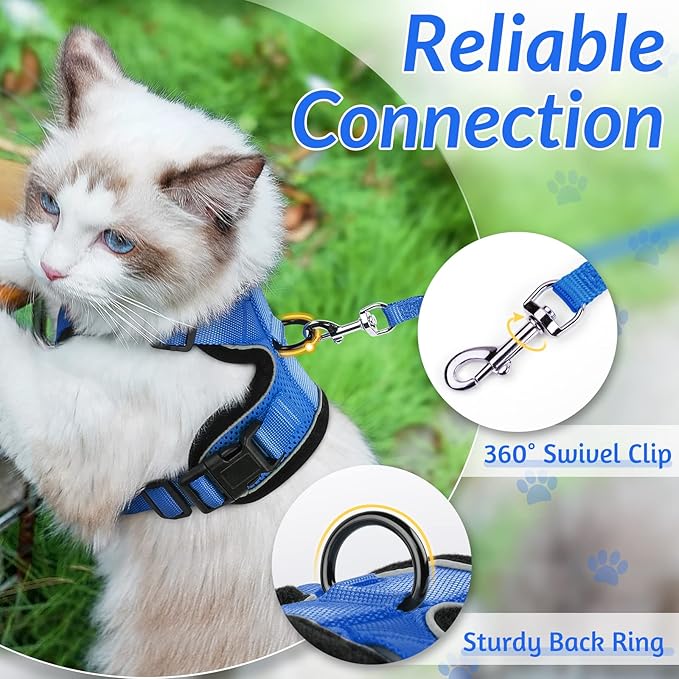 rabbitgoo Cat Harness and Leash for Walking, Escape Proof Soft Adjustable Vest Harnesses for Cats, Easy Control Breathable Reflective Strips Jacket, Navy Blue, S