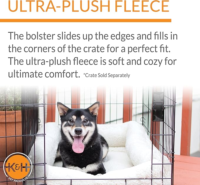 K&H Pet Products Ultra Plush Deluxe Bolster Dog Crate Pad, Plush Dog Crate Bed, Portable Dog Crate Mat & Dog Kennel Indoor Mat, Dog Bed for Crate (Crate Not Included) - Fleece 21 X 31 Inches