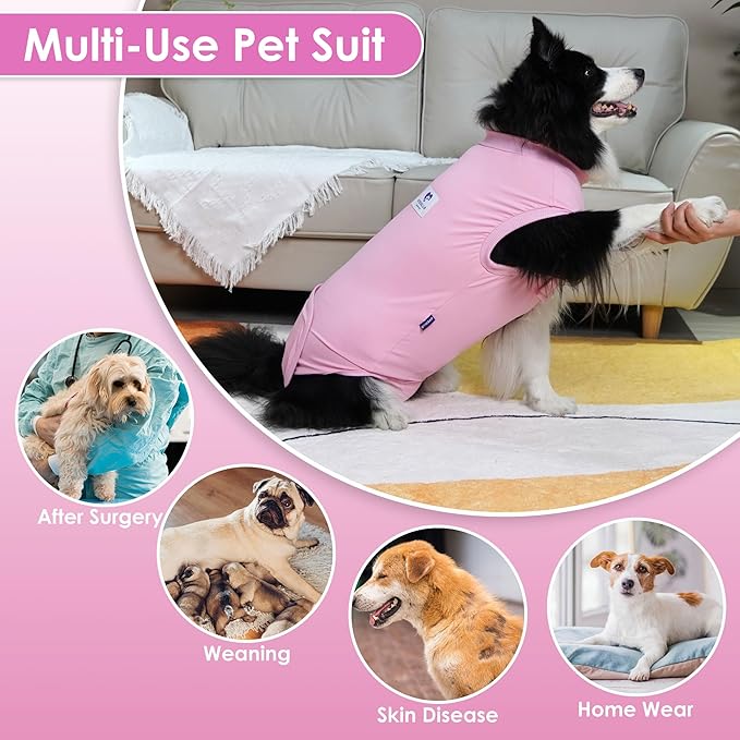 cyeollo 2pack Dog Onesie for Surgery Large Dogs Recovery Suit Female Male Breathable Pet Bodysuit After Surgery for Spay Neuter Surgical Recovery Onesies Shirt, Pink & Purple, XXL