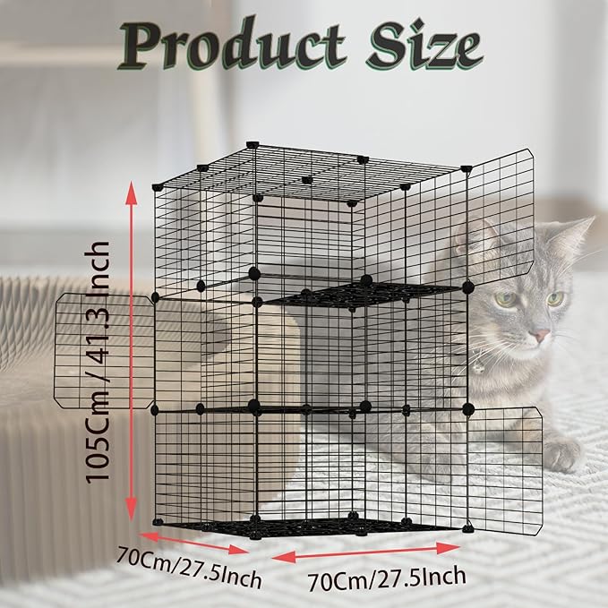 3-Tier Cat Cages Indoor, DIY Cat Enclosure, Cat Playpen Catio Detachable Metal Wire Kennels Pet Crate Large Exercise Place Ideal for 1-2 Cat