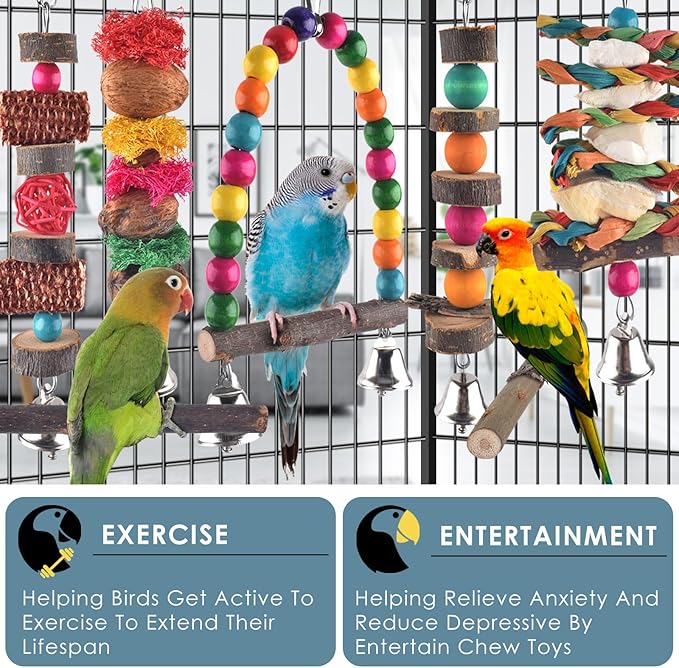 Bissap Bird Chew Toys, 7 Packs Parakeet Natural Wood Toys Parrot Hanging Cage Toy Bird Perch Stand for Small Bird Conure Cockatiel Parrotlet Lovebird Budgie