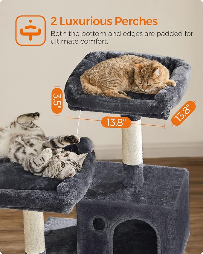 FEANDREA Cat Tree, Cat Tower for Indoor Cats, 56.3-Inch Cat Condo with Scratching Posts, Hammock, Plush Perch, Smoky Gray UPCT15GYZ