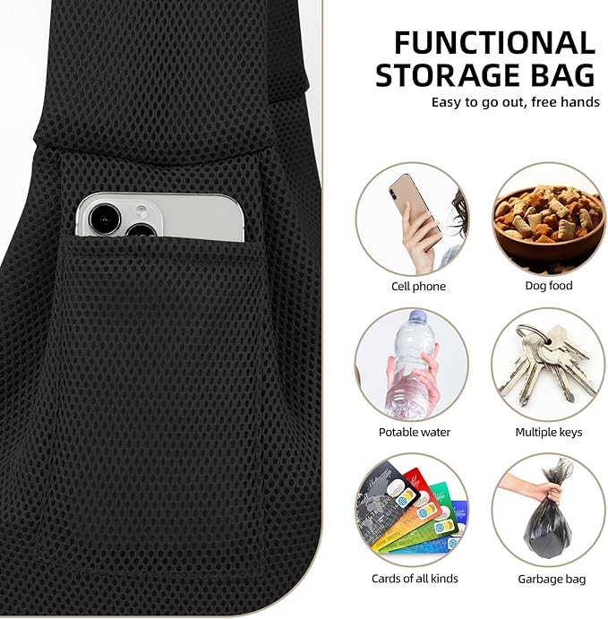Dog Carrier Sling - Ultra Breathable Reversible Puppy Carrier Purse with Storage Pocket, Travel Safety Harness, Hand-Free Dog Sling Carrier for Carry Small Dogs and Cats, Dog and cat Harness (Black)