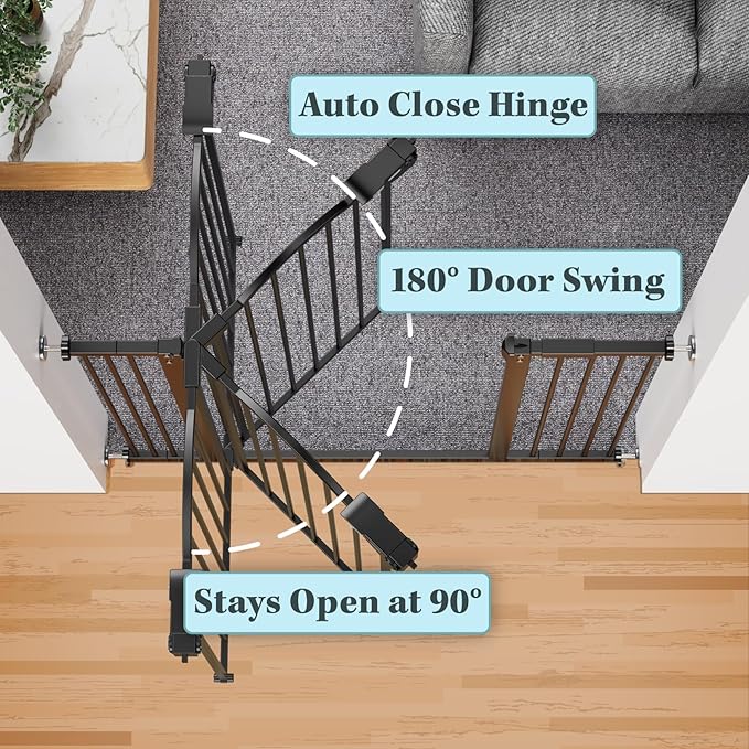 InnoTruth 39.6” Dog Gate for Stairs & Doorways, 30" Tall Baby Gate Pressure Mount Pet Gates, Easy Step Auto Close Both Sides Walk Thru Child Gate, Dual-Lock Safety Design and One-Hand Opening, Black