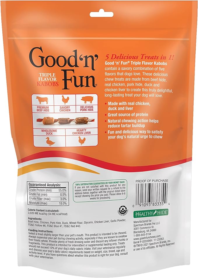 Good'N'Fun Triple Flavored Rawhide Kabobs For Dogs
