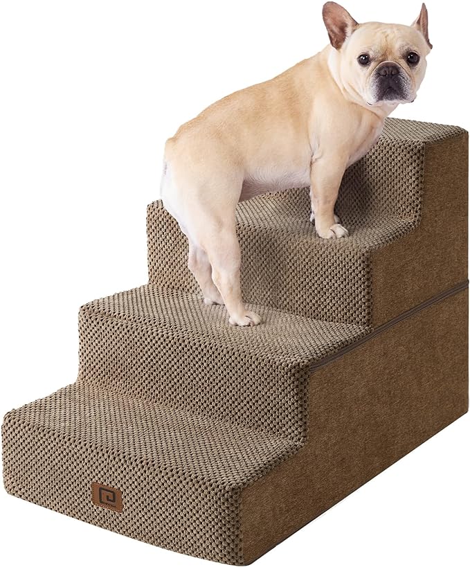 EHEYCIGA Dog Stairs for Bed 18”H, 4-Step Dog Steps for High Bed, Pet Steps for Small Dogs and Cats, Non-Slip Balanced Dog Indoor Ramp, Camel