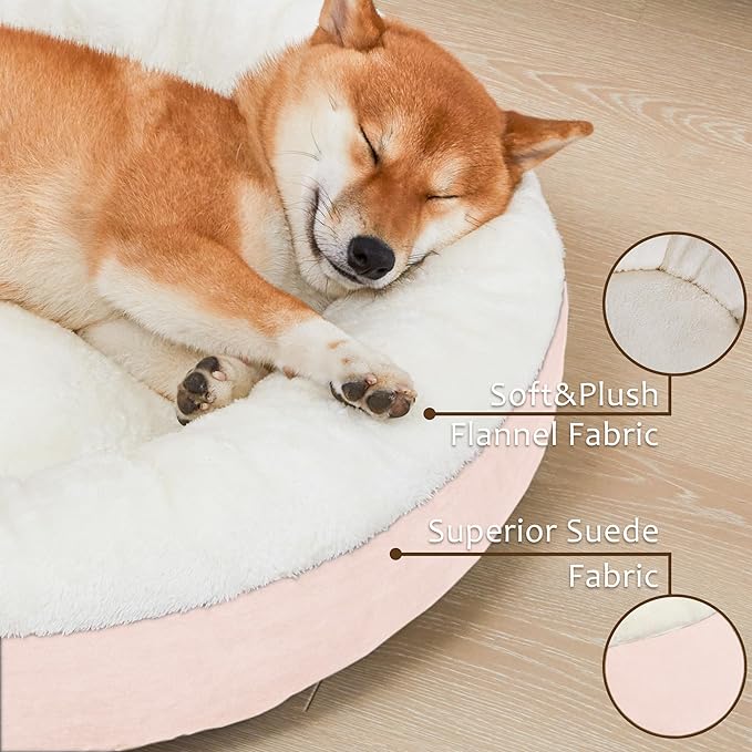 Love's cabin Round Donut Cat and Dog Cushion Bed, 30in Pet Bed for Medium or Large Dogs, Anti-Slip & Water-Resistant Bottom, Soft Durable Fabric Pet beds, Washable Calming Cat & Dog Bed Pink
