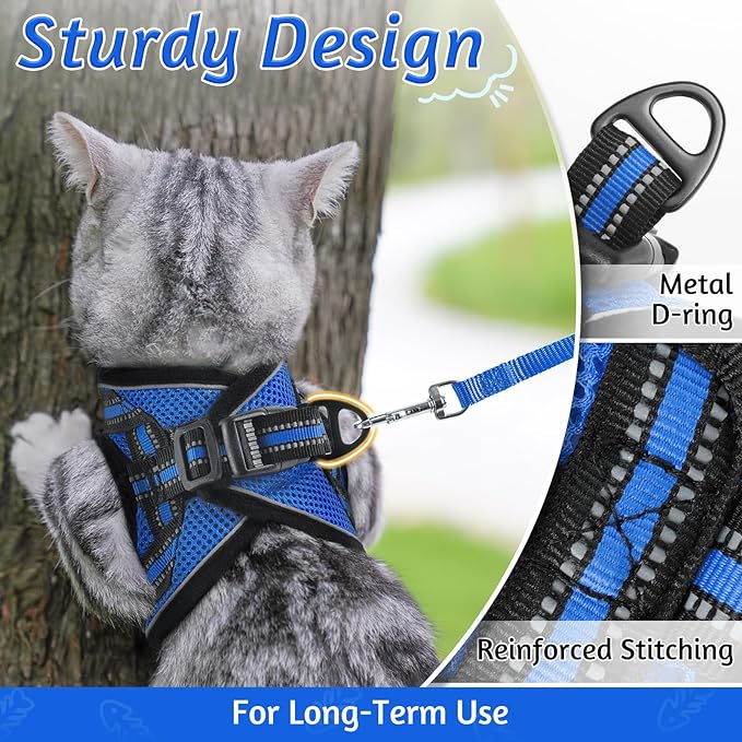 rabbitgoo Cat Harness and Leash Set for Walking Escape Proof, Adjustable Soft Kittens Vest with Reflective Strip for Cats, Comfortable Outdoor Vest, Blue, S