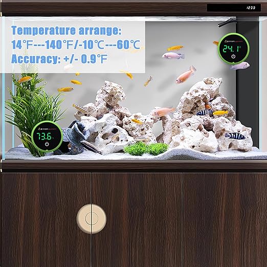 Fish Tank Digital Thermometer Digital Aquarium Thermometer LED Display Stick-on Fish Tank Thermometer Default HI/LO Alarm Cordless Tank Temperature Sensor with LED Touch Screen