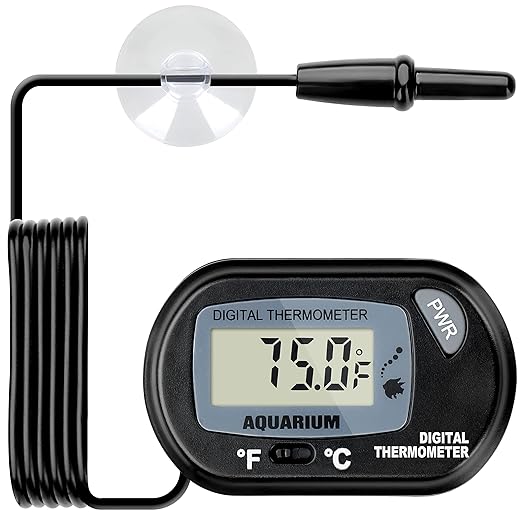 Simple Deluxe LCD Digital Aquarium Thermometer, Reptile Fish Tank Water Terrarium Temperature with Suction Cup for Turtle