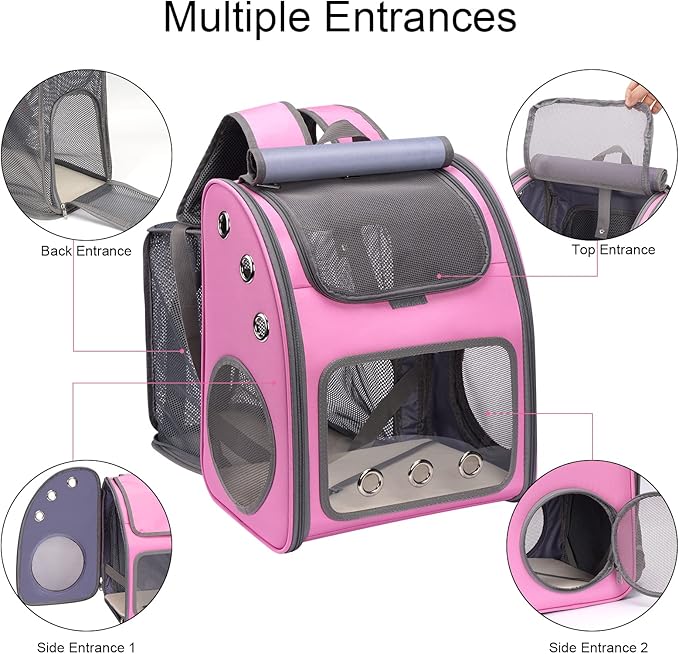 Expandable Pet Carrier Backpack for Cats, Dogs and Small Animals, Portable Pet Travel Carrier, Super Ventilated Design, Airline Approved, Ideal for Traveling/Hiking/Camping, Pink