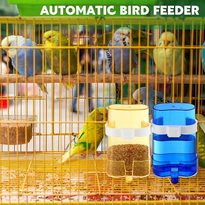 4 Pcs No Mess Bird Feeders Automatic Parrot Water Dispenser Clear Bird Seed Container Parakeet Cage Accessories for Small and Medium Birds Parrot Cockatiel Canary (Multicolor,Water Dispenser)