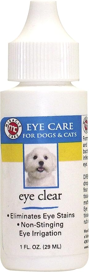 Miracle Care Eye Wash - 1 oz; Eye Clear Solution for Dogs and Cats, Eye Wash Formulated to Gently Cleaning Eyes, Sterile Cat and Dog Tear Stain Remover