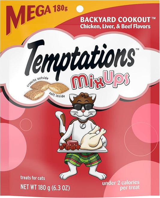 TEMPTATIONS MixUps Treats for Cats BACKYARD COOKOUT Flavor 6.3 Ounces (Pack of 10)