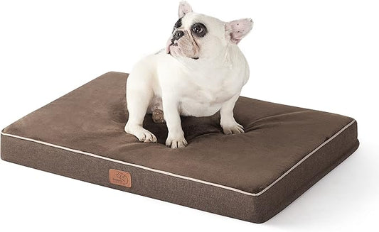 Bedsure Memory Foam Dog Bed for Medium Dogs - Orthopedic Waterproof Dog Bed for Crate with Removable Washable Cover and Nonskid Bottom - Plush Flannel Fleece Top Pet Bed, Brown