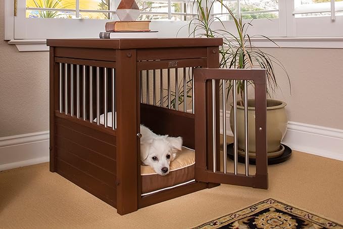 New Age Pet® ECOFLEX® Dog Crate End Table - Furniture-Style Pet Crate for Crate Trained Dogs - Stainless Steel Tubing & a Latched Closure - 10 Year Manufacturer's Warranty