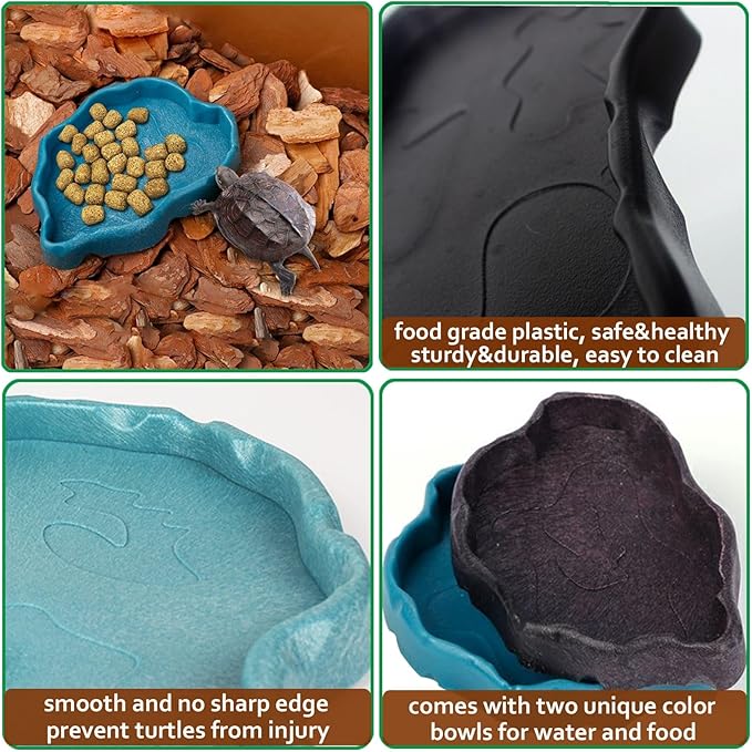 3pcs Tortoise Water Dish with Ramp Turtle Food Water Bowls Rock Reptile Water Dish Tortoises Habitat Accessories Turtle Reptile Bathing Pool (Grey)