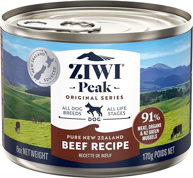 ZIWI Peak Canned Wet Dog Food – All Natural, High Protein, Grain Free, Limited Ingredient, with Superfoods (Beef, 6 Ounce Cans, Pack of 12)