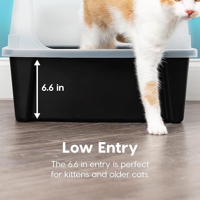 IRIS USA Extra Large Cat Litter Box with Scatter Shield, Open Top High Sided Cat Litter Pan, Black